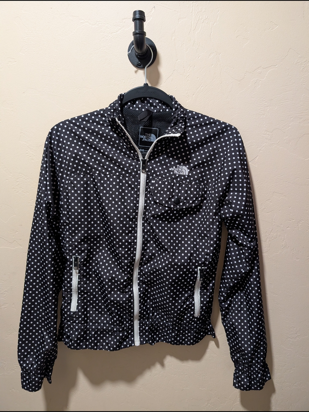 Woman's The North Face Black Polka Dot Zip Rain Coat Jacket Small